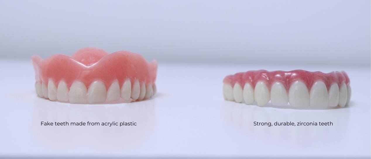 Temporary teeth vs permanent teeth implants made from zirconia