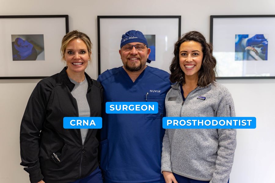 Nuvia in Tampa team photo with the CRNA, Surgeon, and Prosthodontist