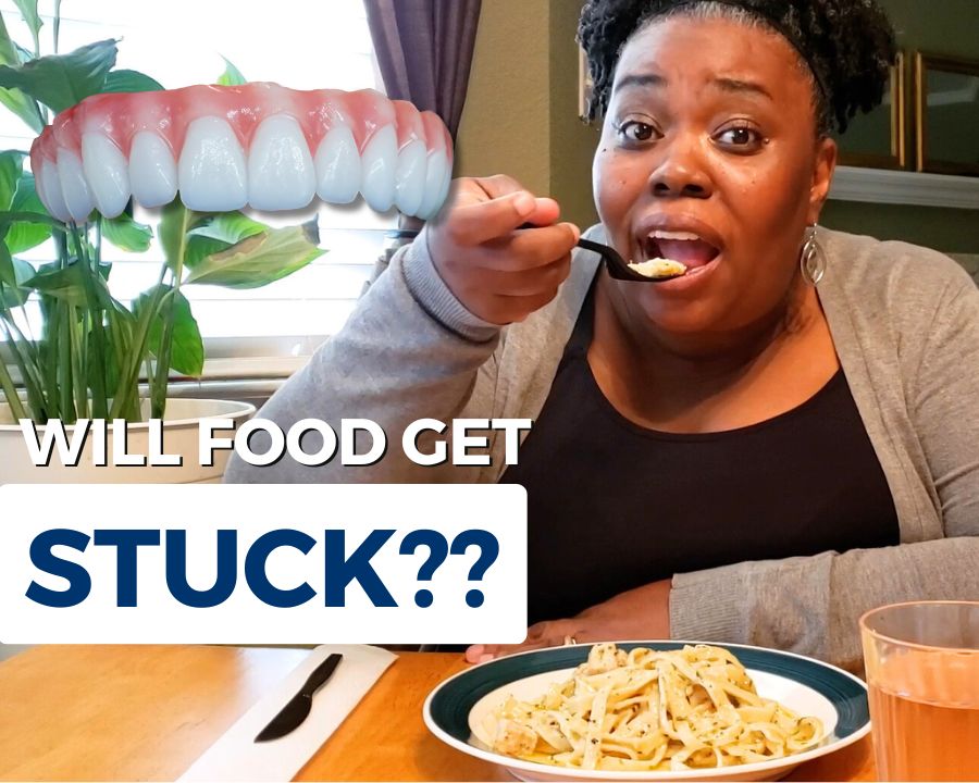 Woman with Dental Implants about to eat